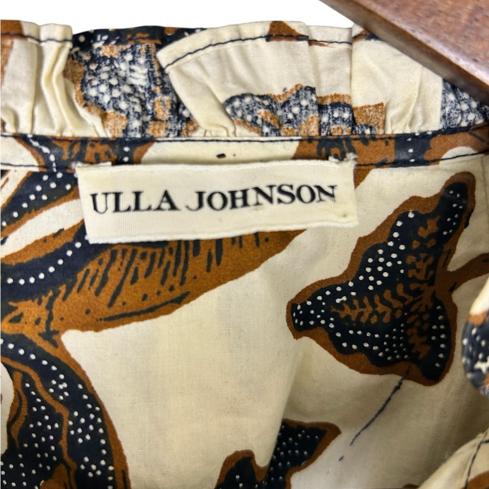 Ulla Johnson Brown Cream Print Mini Dress Sz 0 Boho Ruffle Cotton - Picture 8 of 9